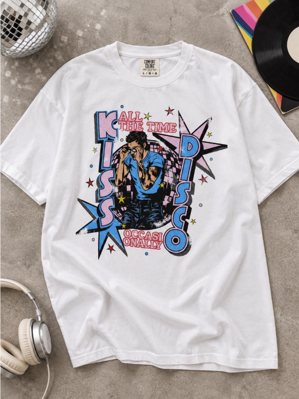 Harry Styles Kiss All The Time Graphic T-Shirt Disco Ball Pop Tee